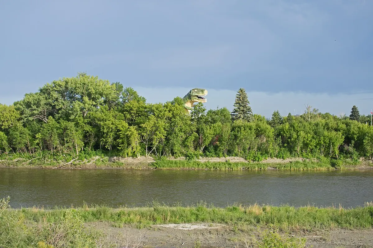 The World's Largest Dinosaur across the Red Deer River in Drumheller, near the RV park.